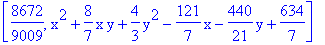 [8672/9009, x^2+8/7*x*y+4/3*y^2-121/7*x-440/21*y+634/7]